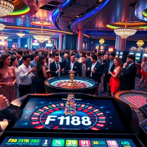 Experience the excitement at the F168 casino with players enjoying roulette and slots.